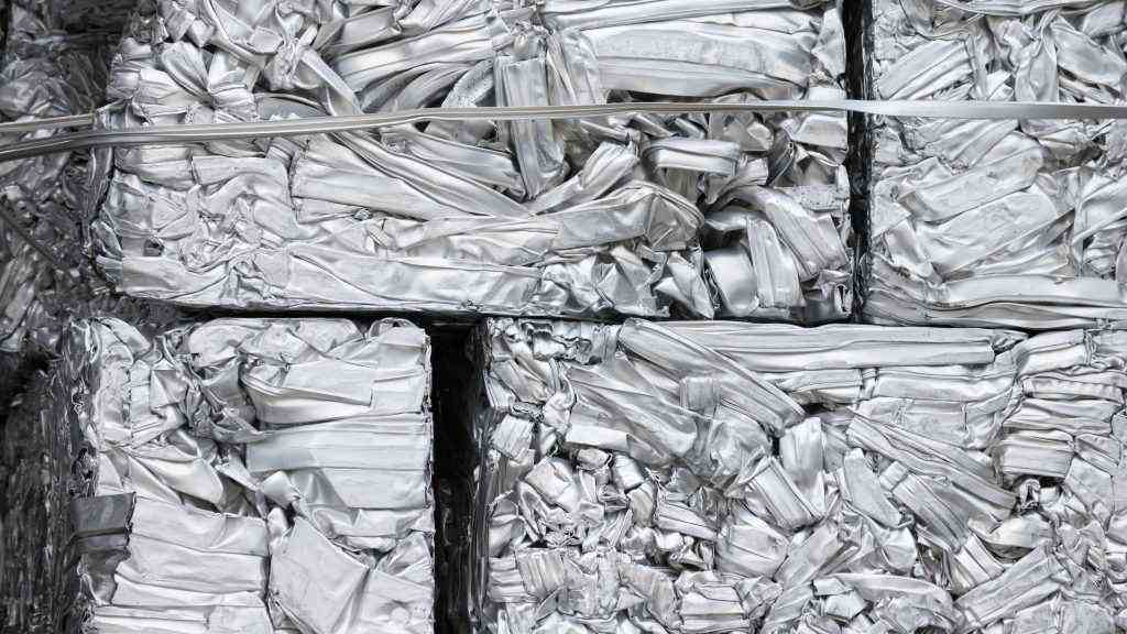 Pressed,Aluminum,Scrap,For,Recycle,,Silver,Metal,Recycling.